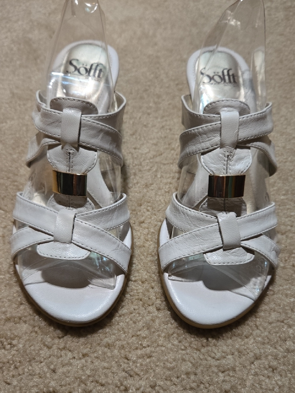 Womens White Leather Strappy Sandals